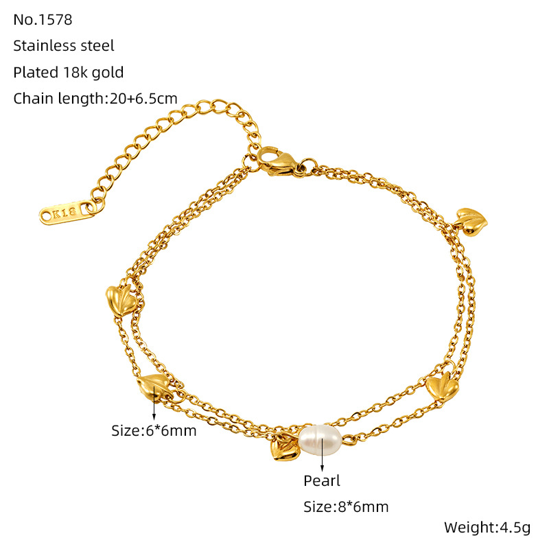 1 Piece Simple Series Classic Heart Stainless Steel  Gold Color Women's Chain Bracelets h5 